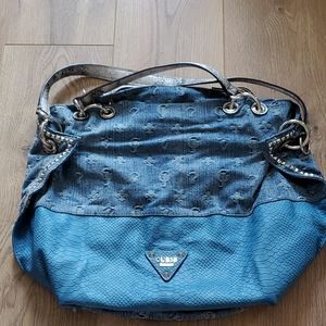 Guess Denim and Faux Snake Skin Bag